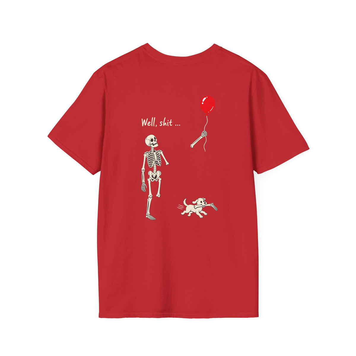 Skeleton Balloon & Dog Dark Humor Shirt – Spooky Back Print Graphic Tee
