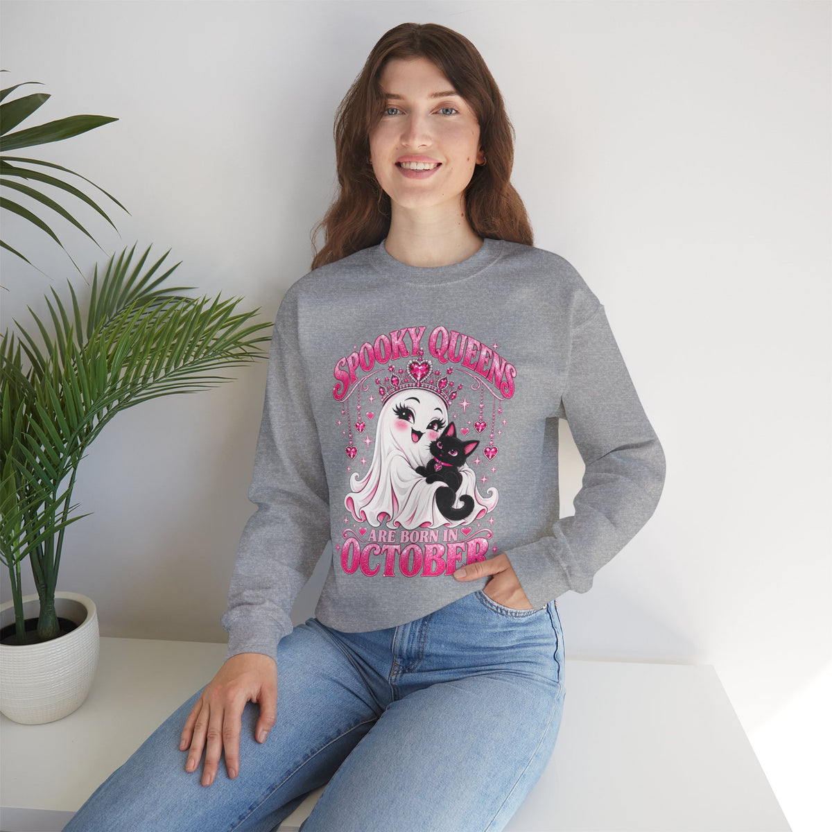 Spooky Queens Are Born in October Gildan 18000 Sweatshirt