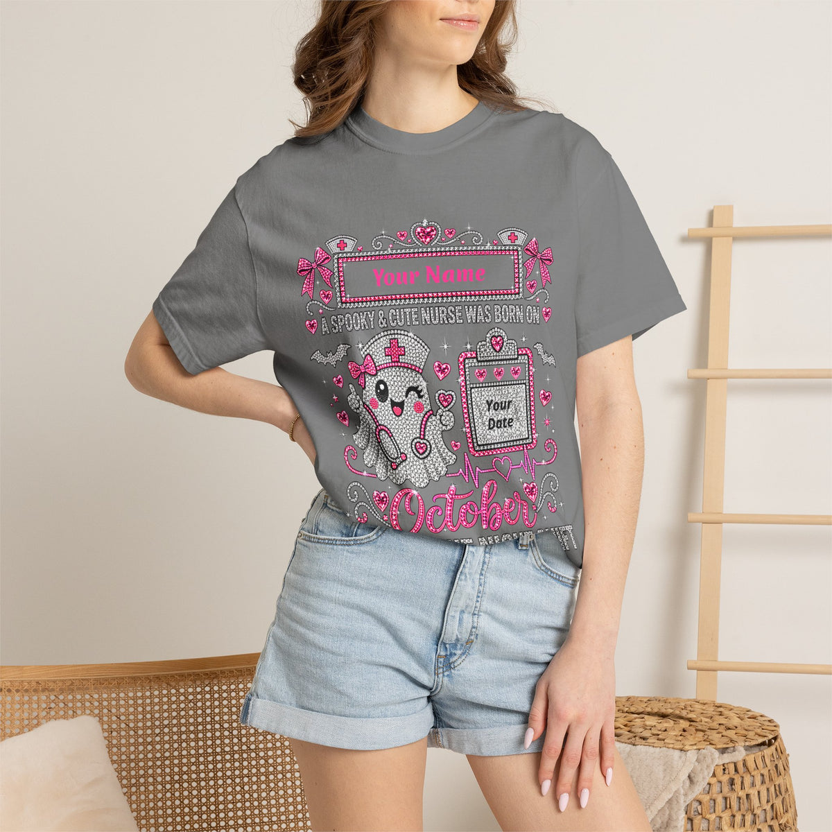 Personalized Spooky Cute Nurse October Birthday Comfort Colors Tee