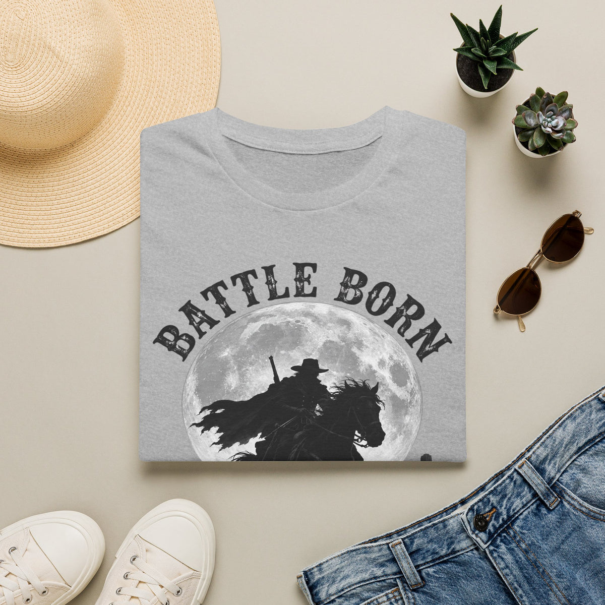 Battle Born Shadow Raised 1864 Shirt – Dark Western Horseman Moon Tee