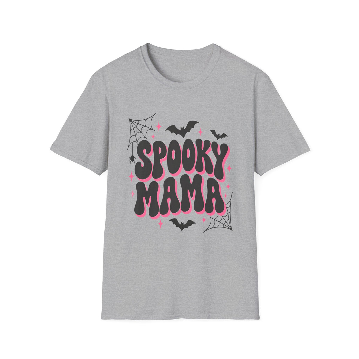 Spooky Mama Halloween Shirt – Retro Pink Bat & Spider Web Mom Tee