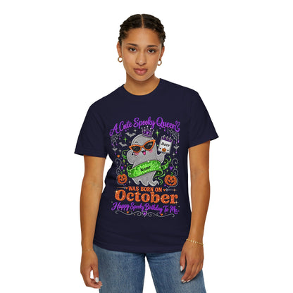Personalized Spooky Queen October Birthday Comfort Colors Tee