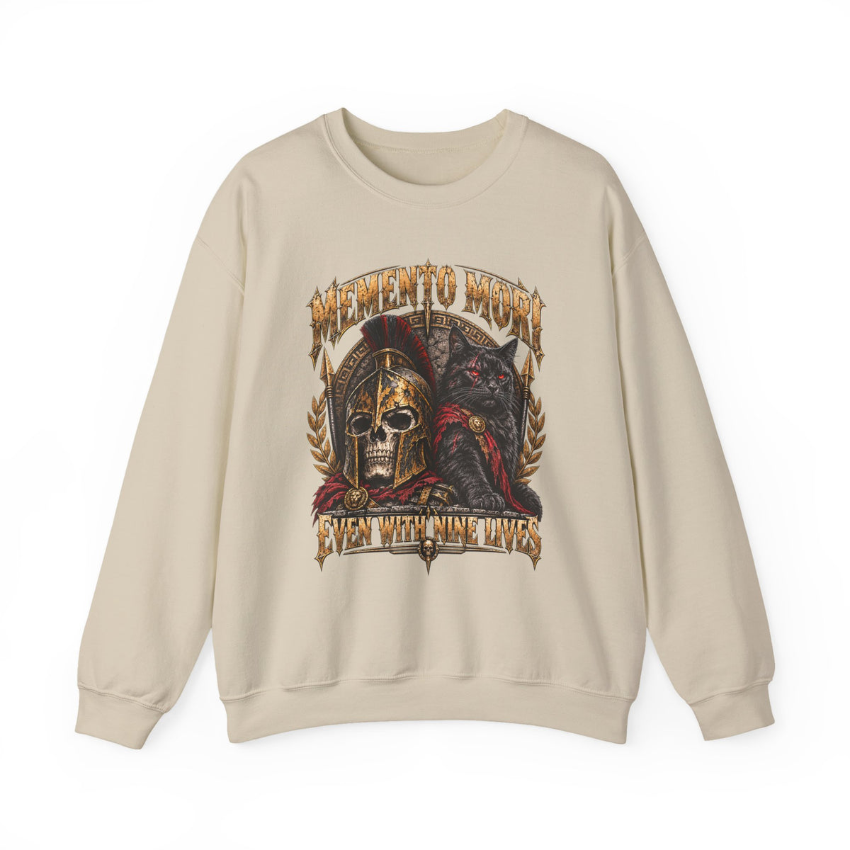 Memento Mori Nine Lives Spartan Cat Gildan 18000 Sweatshirt