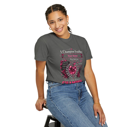 Personalized Champion Teacher October Birthday Comfort Colors Tee