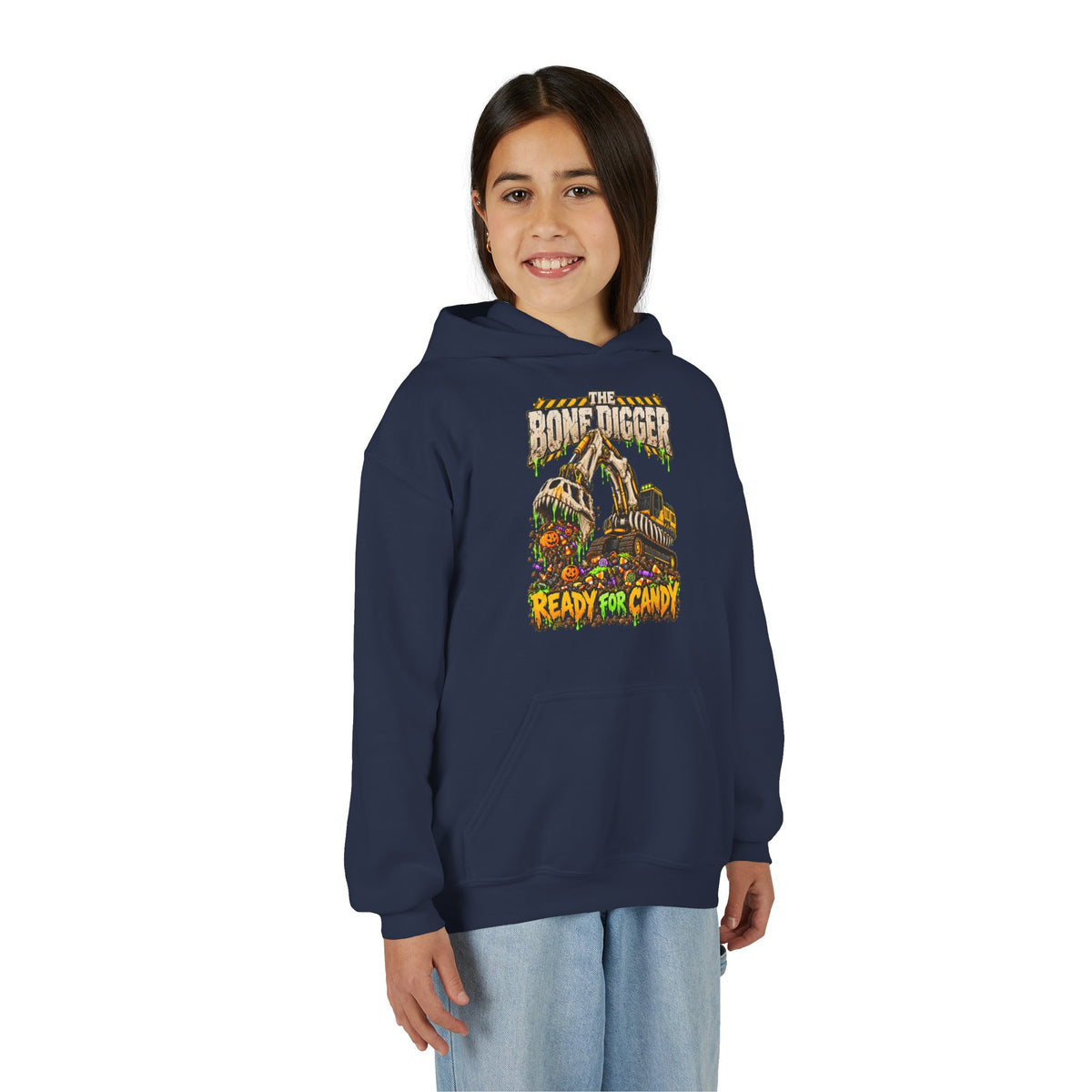 The Bone Digger Ready for Candy Youth Halloween Hoodie
