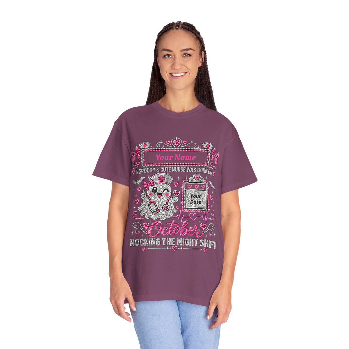 Personalized Spooky Cute Nurse October Birthday Comfort Colors Tee