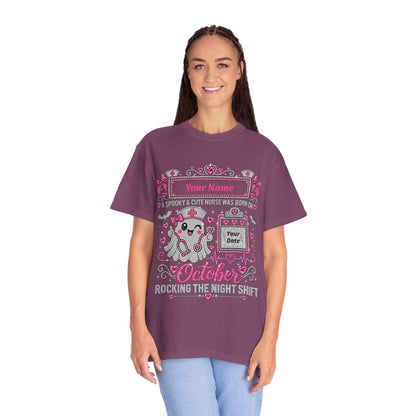 Personalized Spooky Cute Nurse October Birthday Comfort Colors Tee