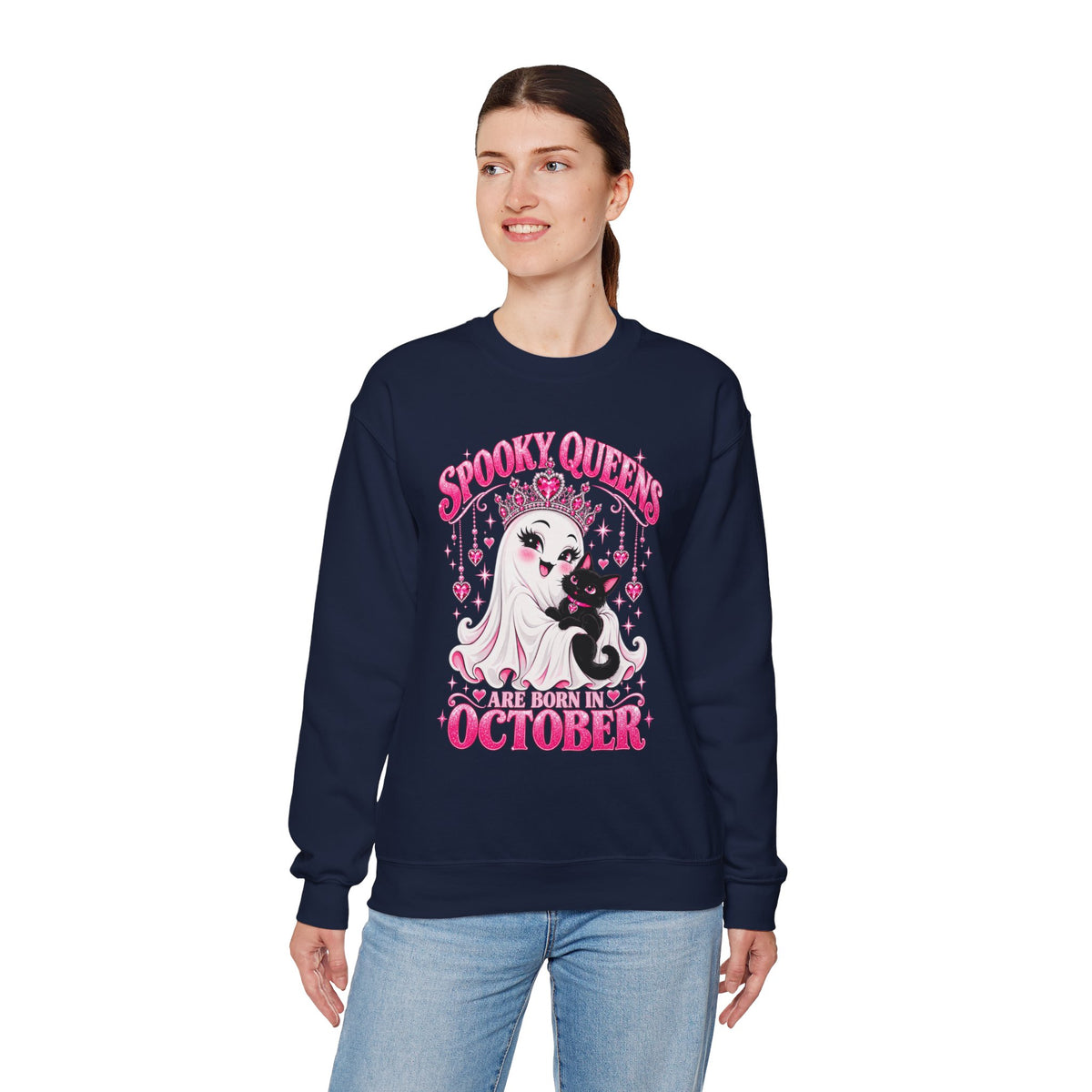 Spooky Queens Are Born in October Gildan 18000 Sweatshirt