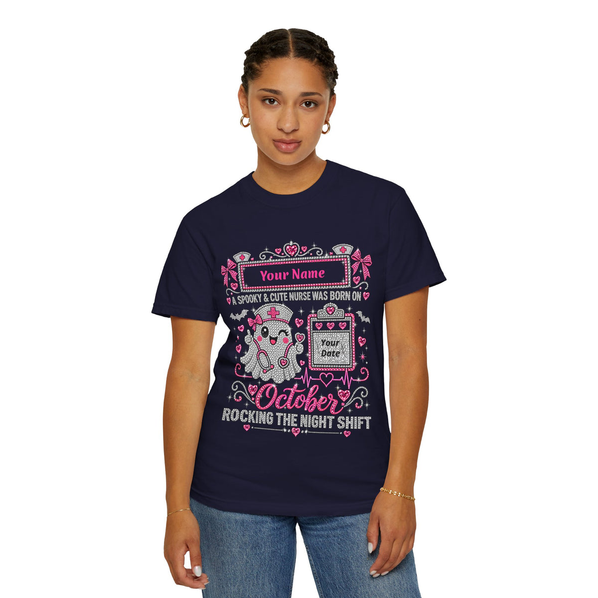 Personalized Spooky Cute Nurse October Birthday Comfort Colors Tee