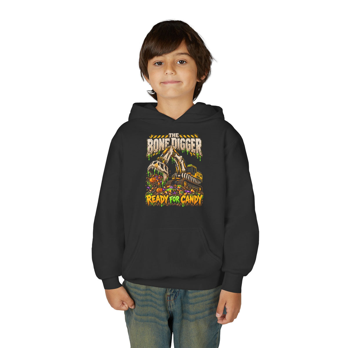 The Bone Digger Ready for Candy Youth Halloween Hoodie