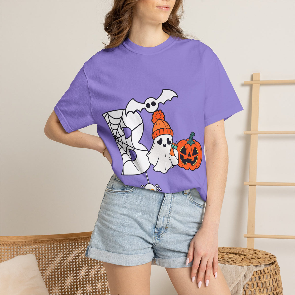 Cute Ghost Pumpkin Cozy Halloween Comfort Colors T-Shirt