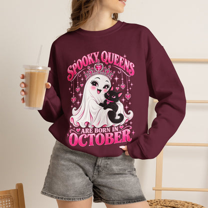 Spooky Queens Are Born in October Gildan 18000 Sweatshirt