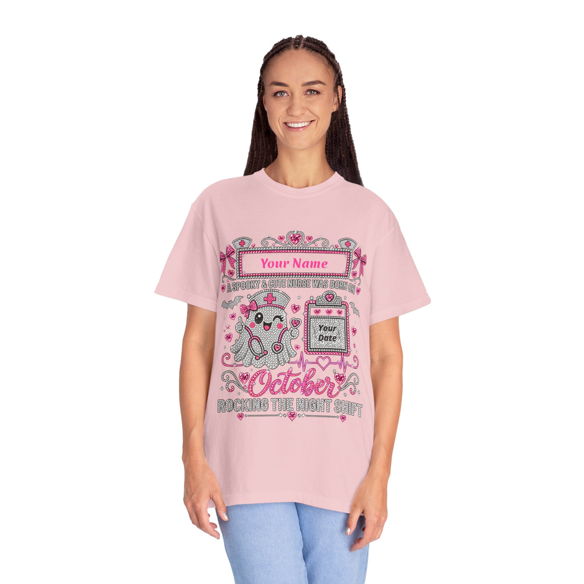 Personalized Spooky Cute Nurse October Birthday Comfort Colors Tee