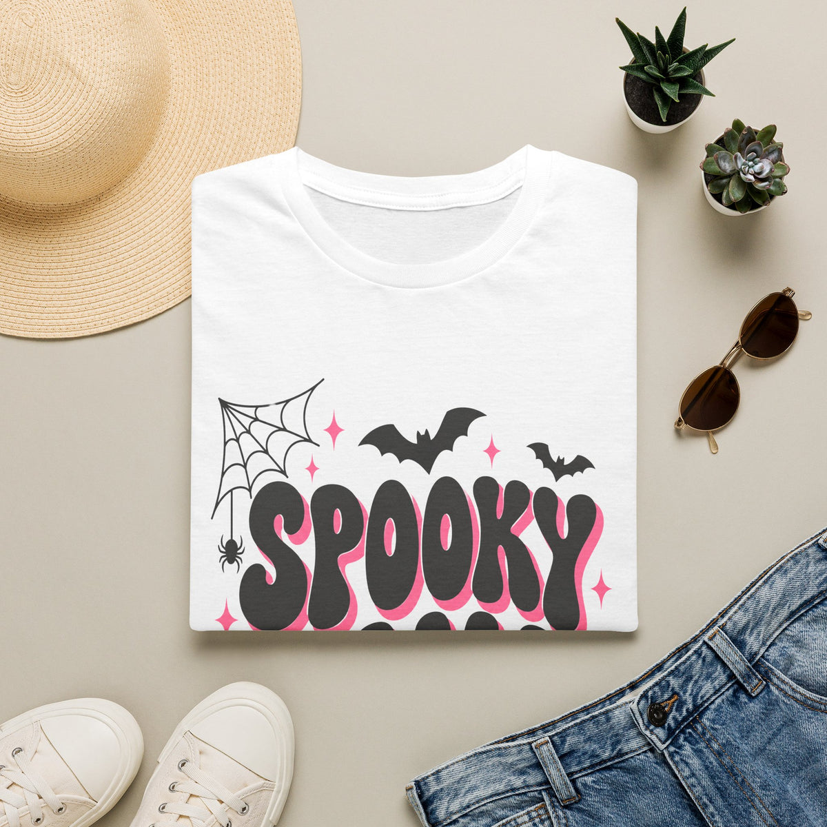 Spooky Mama Halloween Shirt – Retro Pink Bat & Spider Web Mom Tee