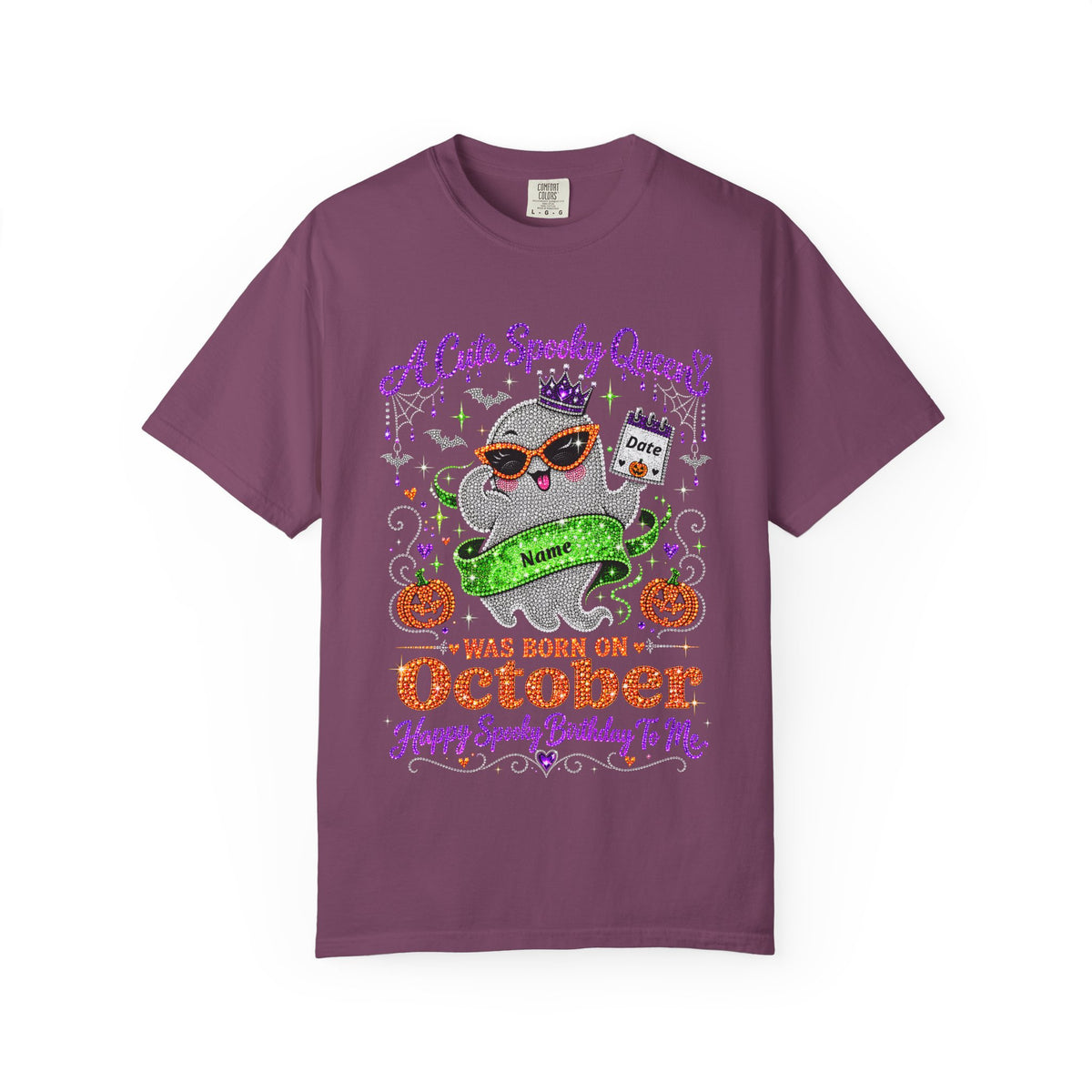 Personalized Spooky Queen October Birthday Comfort Colors Tee