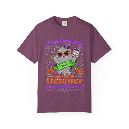 Personalized Spooky Queen October Birthday Comfort Colors Tee