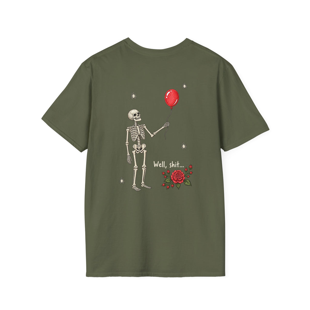 Gothic Skeleton Balloon & Rose Shirt – Dark Humor Graphic Tee