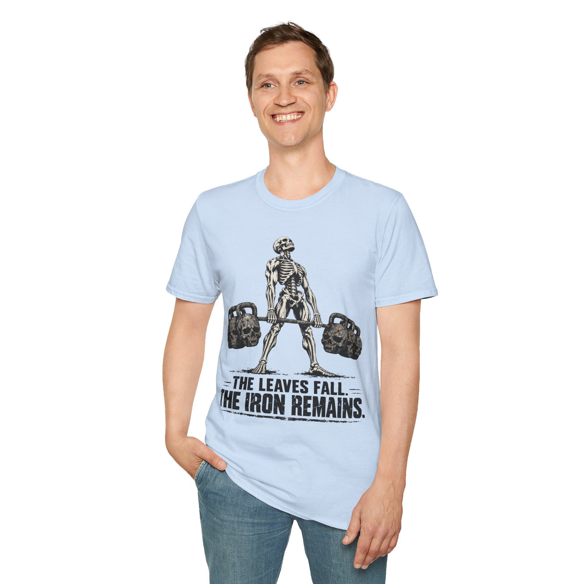 The Leaves Fall The Iron Remains Shirt – Skeleton Deadlift Gym Fall Tee