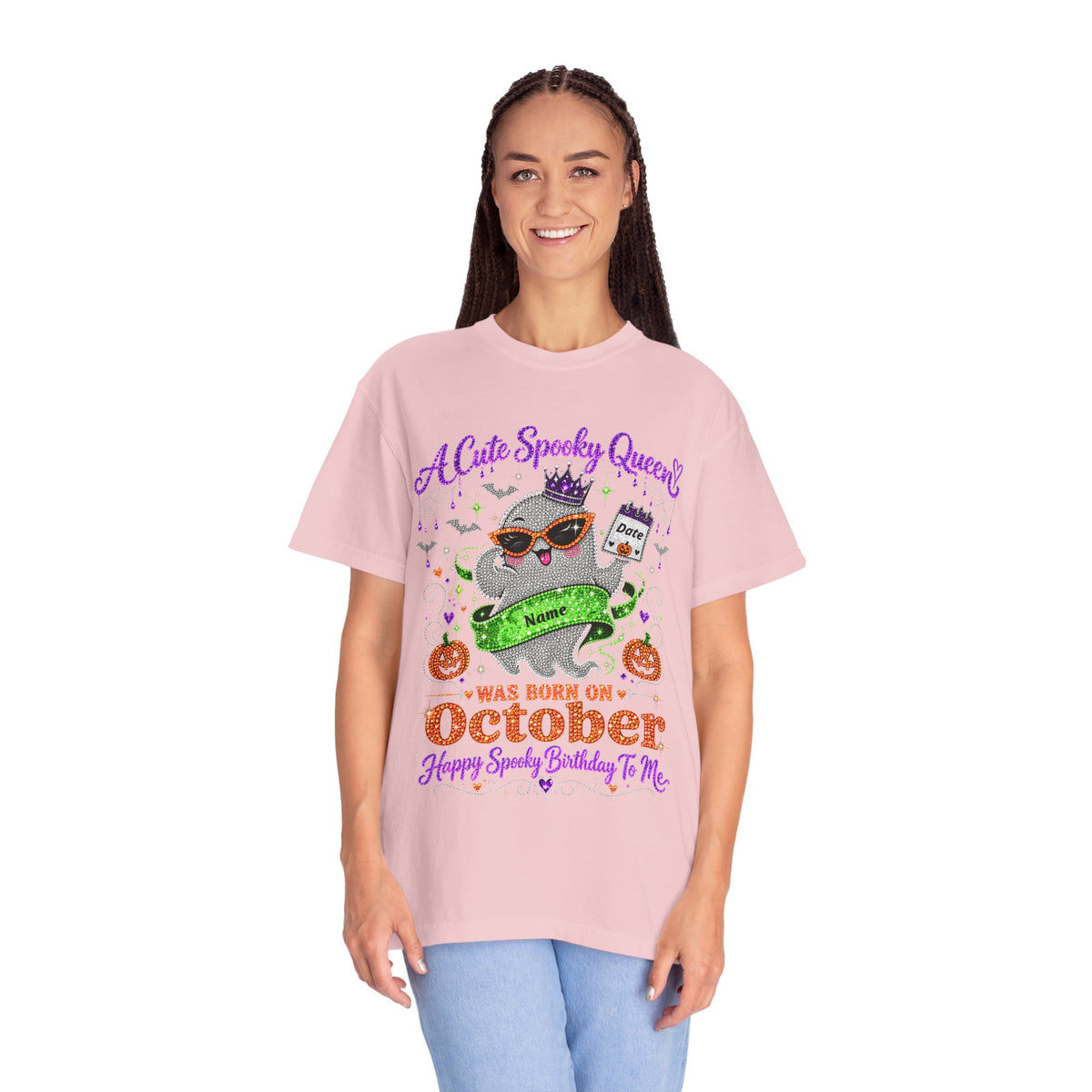 Personalized Spooky Queen October Birthday Comfort Colors Tee