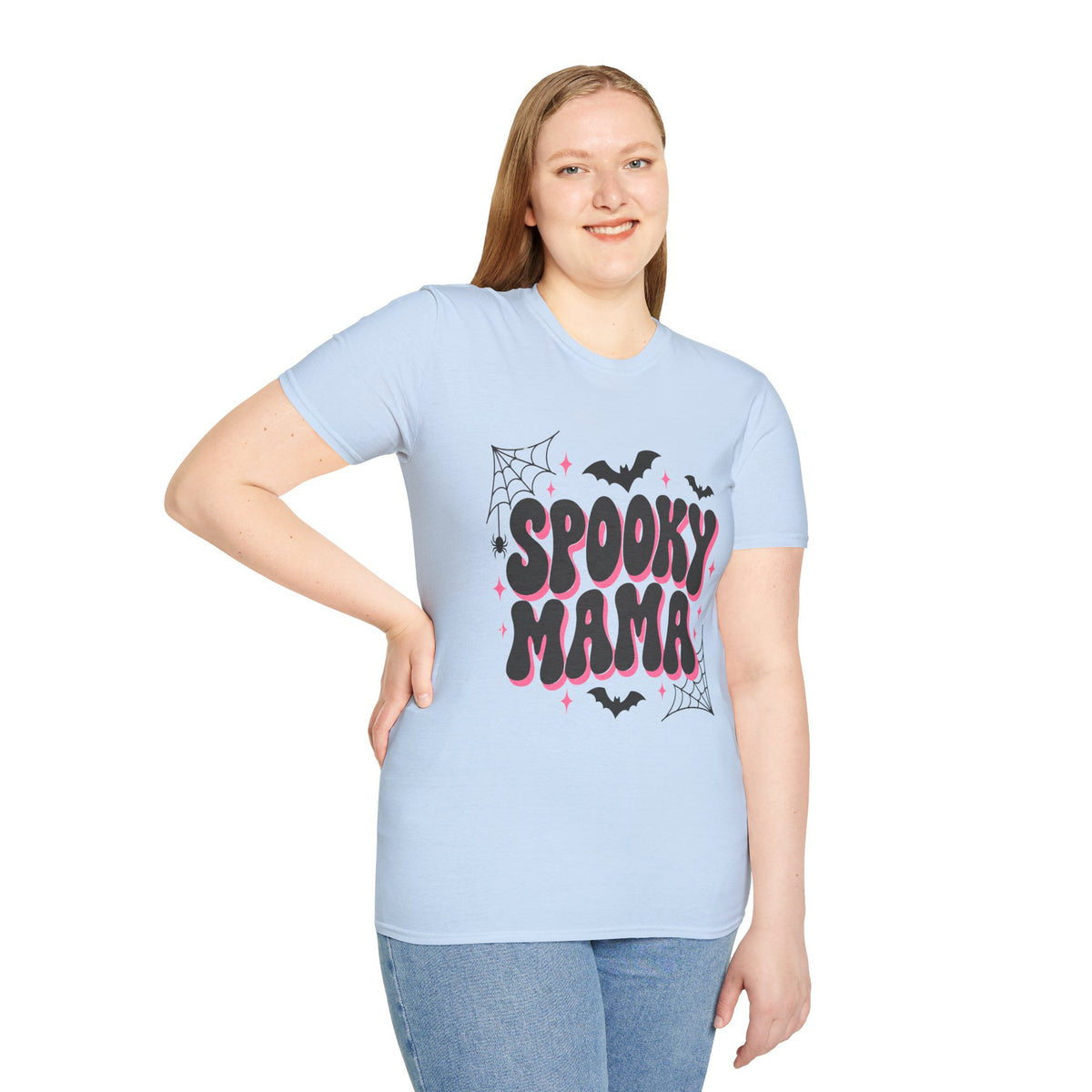 Spooky Mama Halloween Shirt – Retro Pink Bat & Spider Web Mom Tee