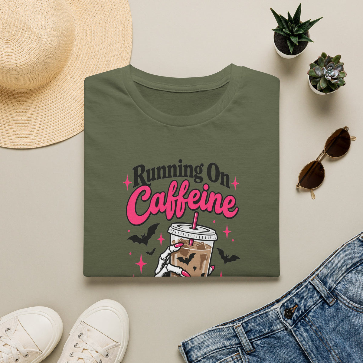Running On Caffeine & Spooky Vibes Halloween Coffee Shirt – Gildan Softstyle 64000