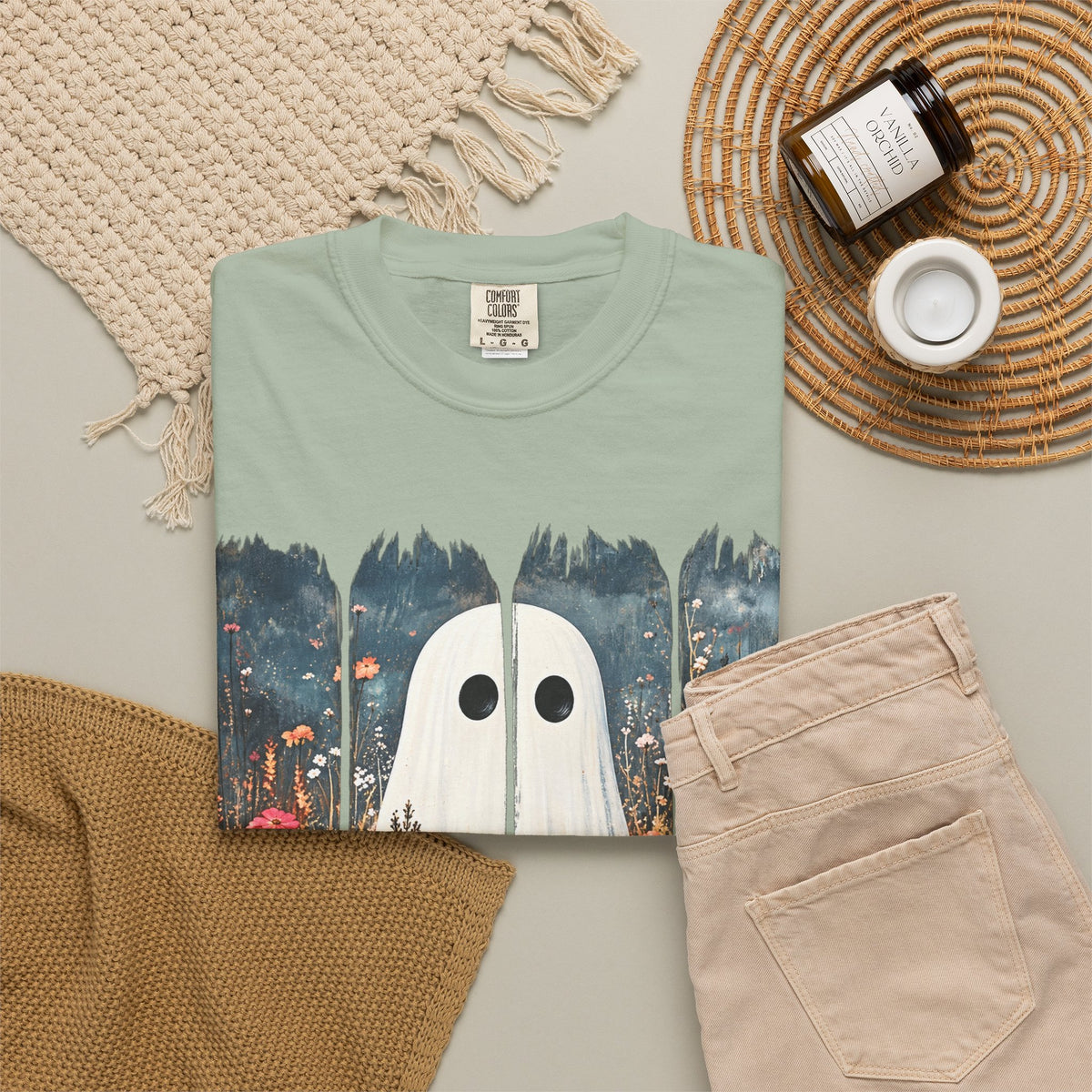 Floral Ghost Wildflower Halloween Comfort Colors T-Shirt