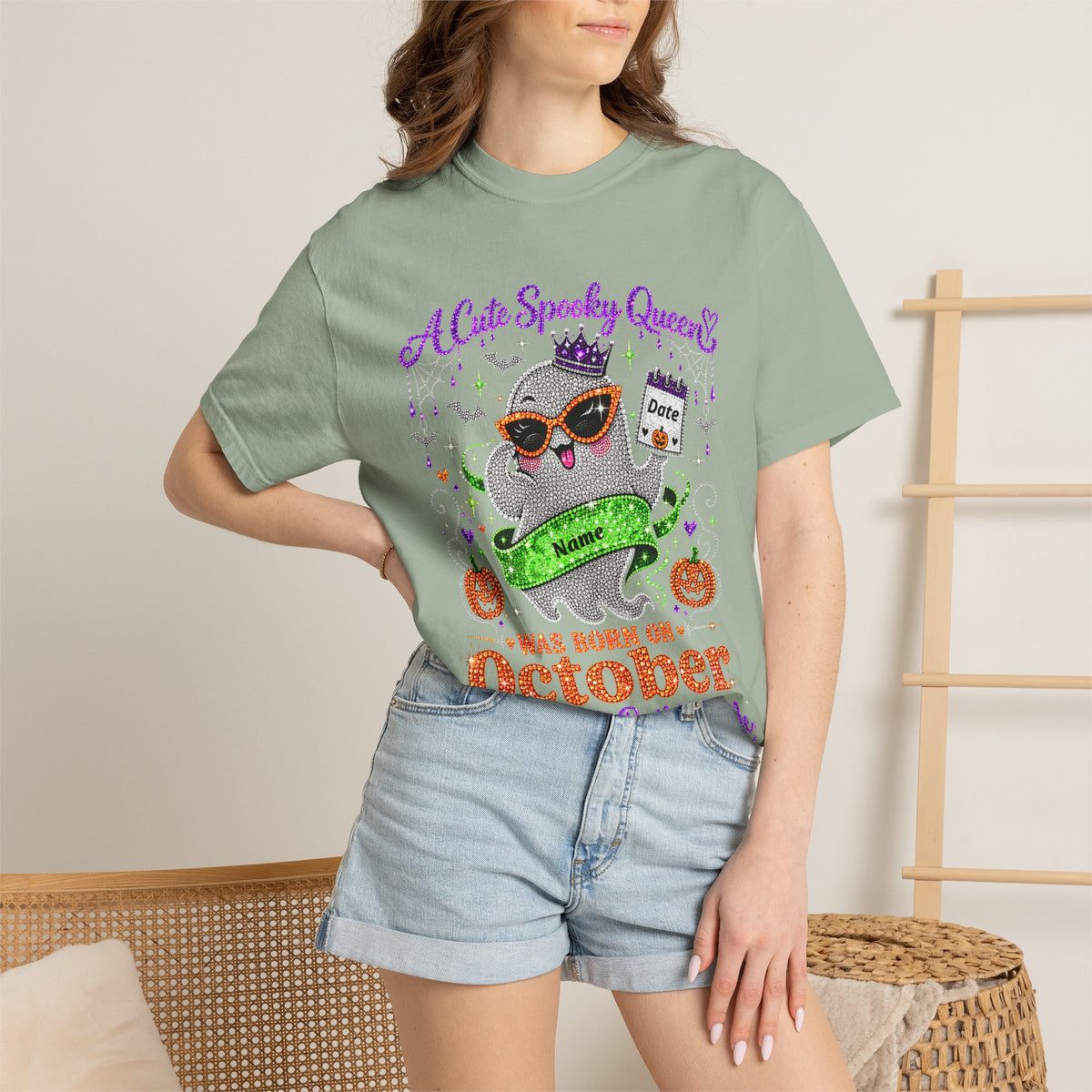 Personalized Spooky Queen October Birthday Comfort Colors Tee