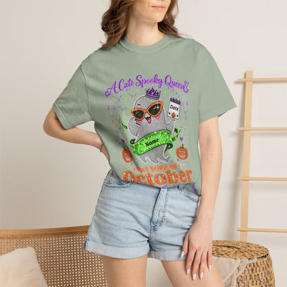 Personalized Spooky Queen October Birthday Comfort Colors Tee