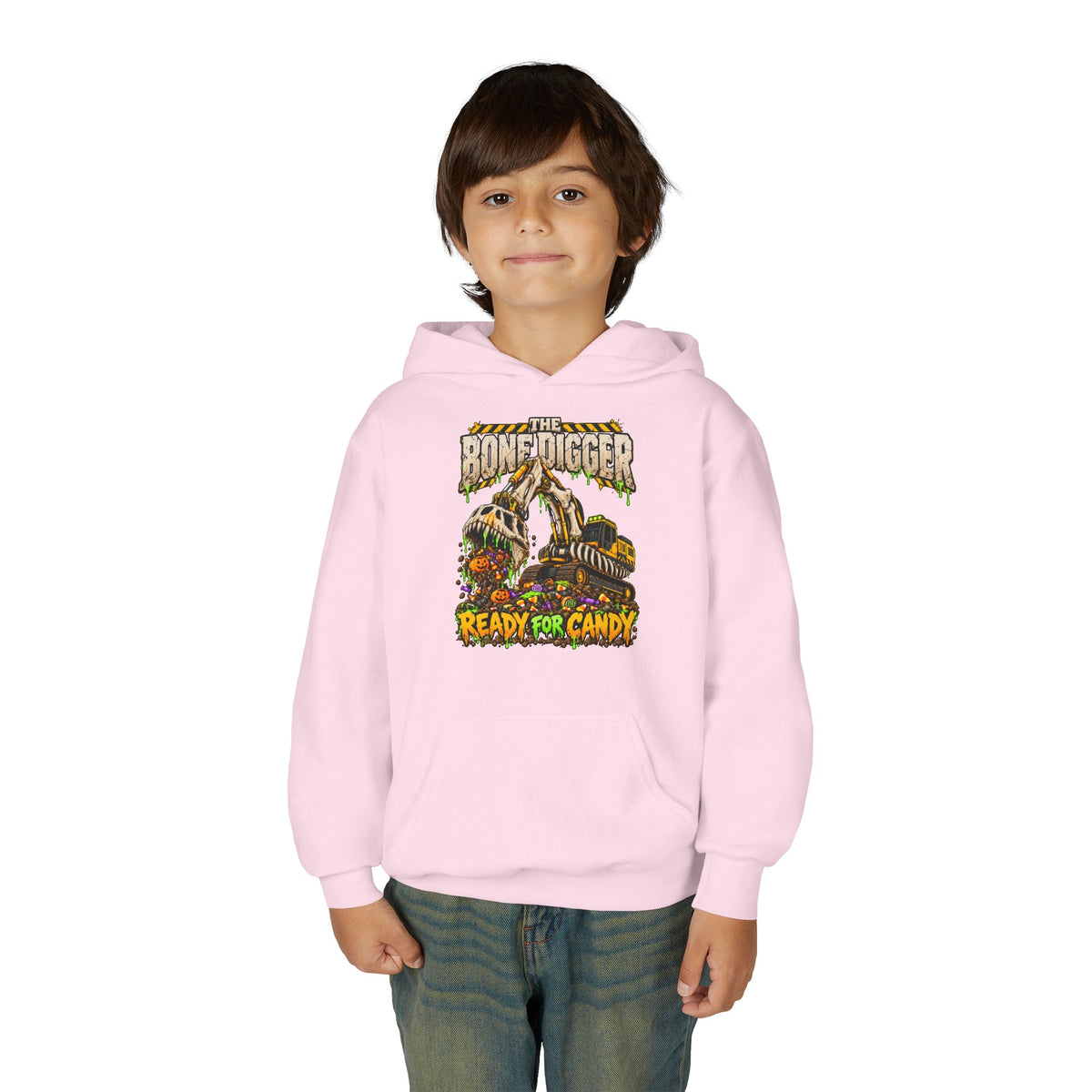 The Bone Digger Ready for Candy Youth Halloween Hoodie