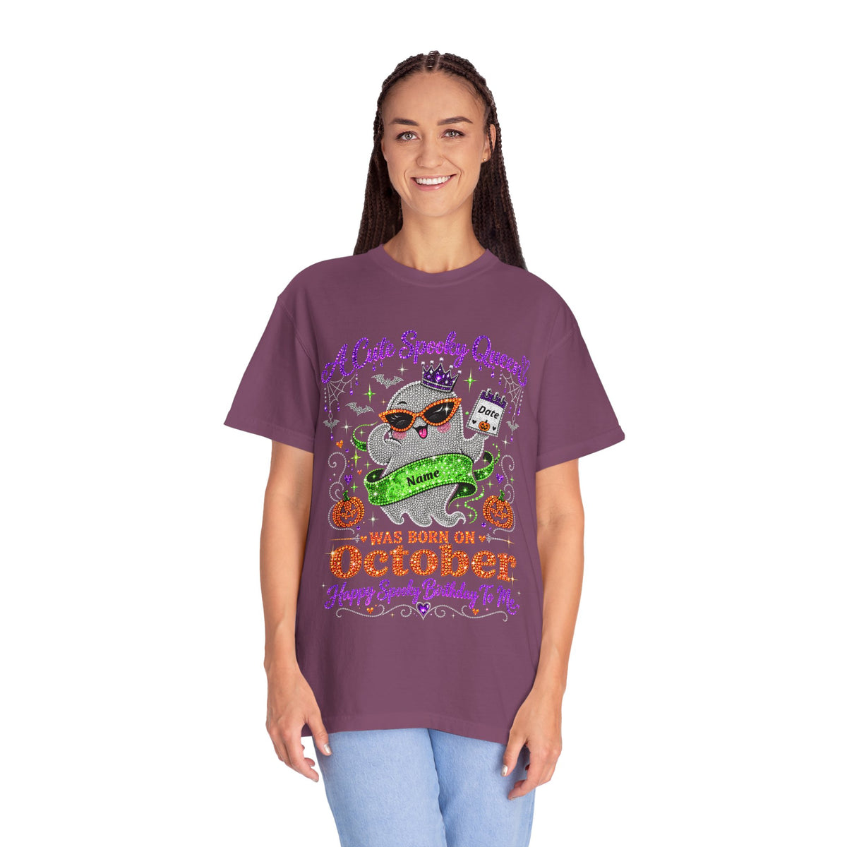 Personalized Spooky Queen October Birthday Comfort Colors Tee