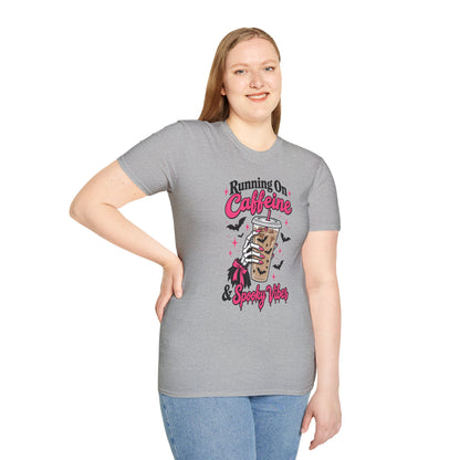 Running On Caffeine & Spooky Vibes Halloween Coffee Shirt – Gildan Softstyle 64000