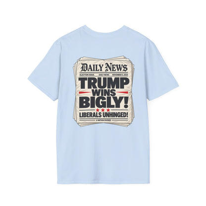 Trump Wins Bigly Shirt – Election Newspaper Political Satire Tee