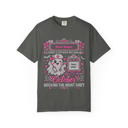 Personalized Spooky Cute Nurse October Birthday Comfort Colors Tee