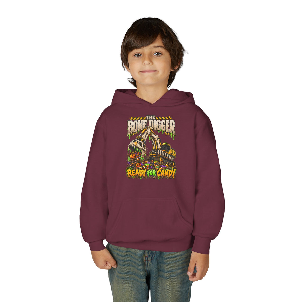 The Bone Digger Ready for Candy Youth Halloween Hoodie