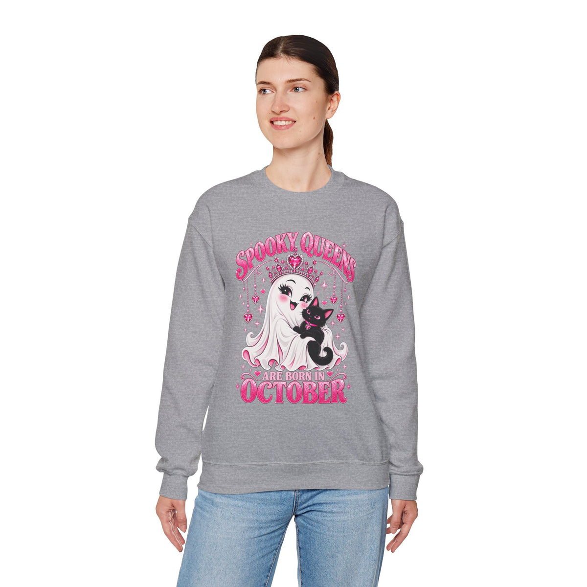 Spooky Queens Are Born in October Gildan 18000 Sweatshirt