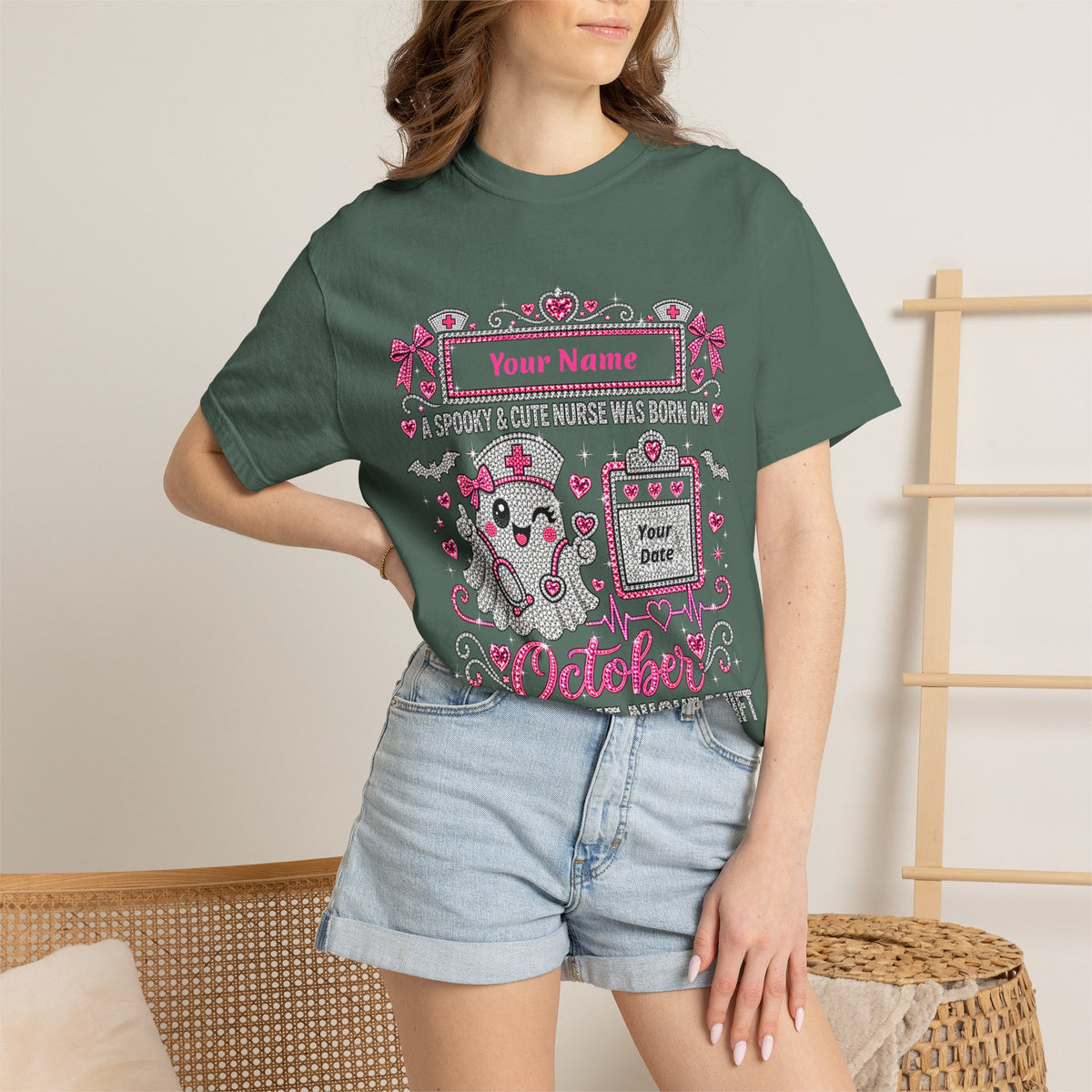 Personalized Spooky Cute Nurse October Birthday Comfort Colors Tee