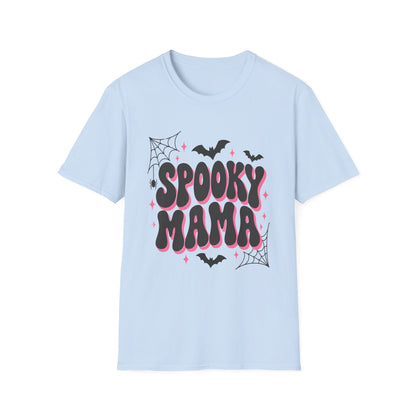 Spooky Mama Halloween Shirt – Retro Pink Bat & Spider Web Mom Tee