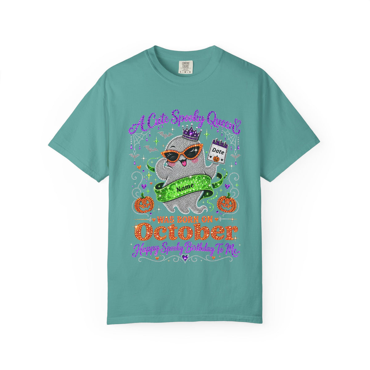 Personalized Spooky Queen October Birthday Comfort Colors Tee
