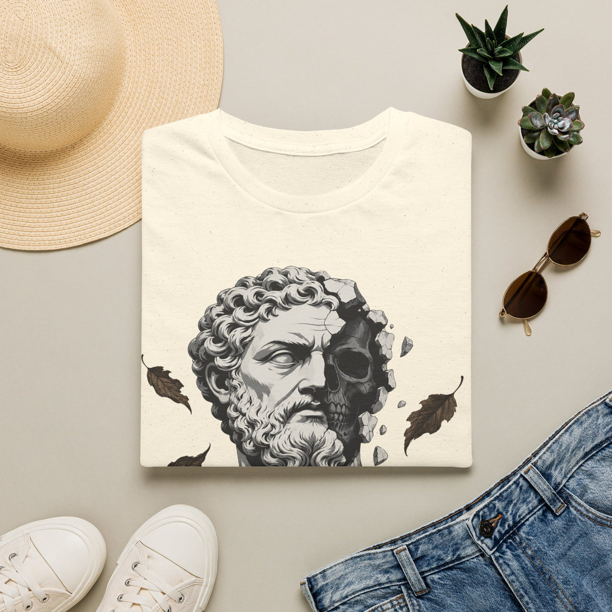 Memento Mori Embrace The Fall Shirt – Stoic Skull Statue Autumn Tee