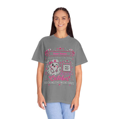 Personalized Spooky Cute Nurse October Birthday Comfort Colors Tee
