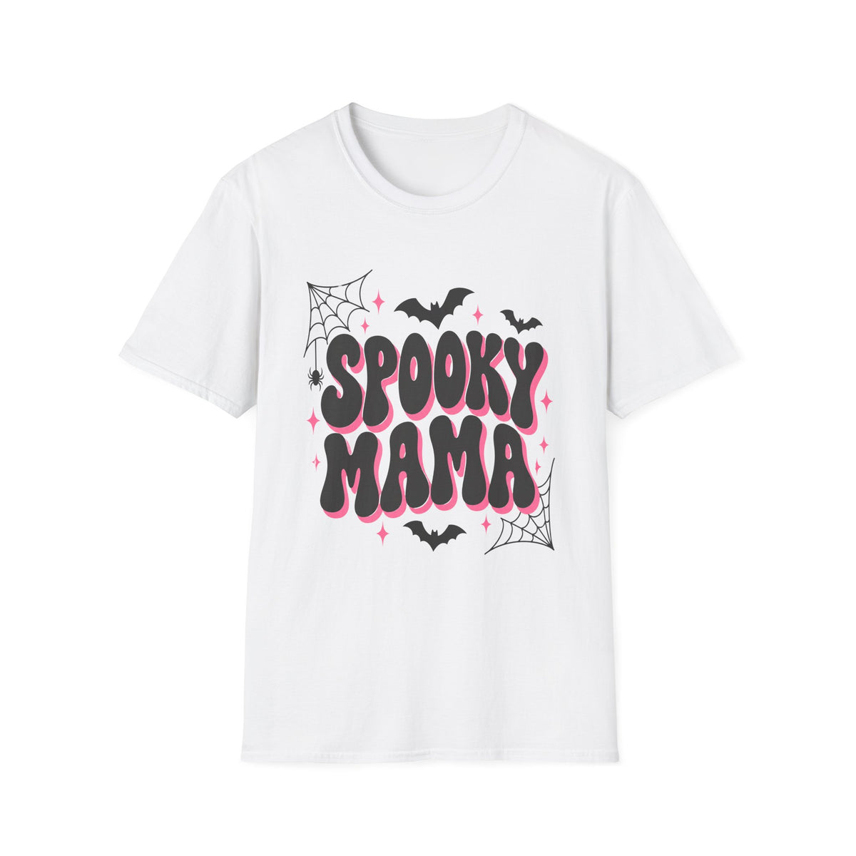 Spooky Mama Halloween Shirt – Retro Pink Bat & Spider Web Mom Tee