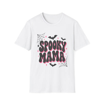 Spooky Mama Halloween Shirt – Retro Pink Bat & Spider Web Mom Tee