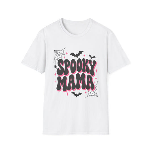 Spooky Mama Halloween Shirt – Retro Pink Bat & Spider Web Mom Tee