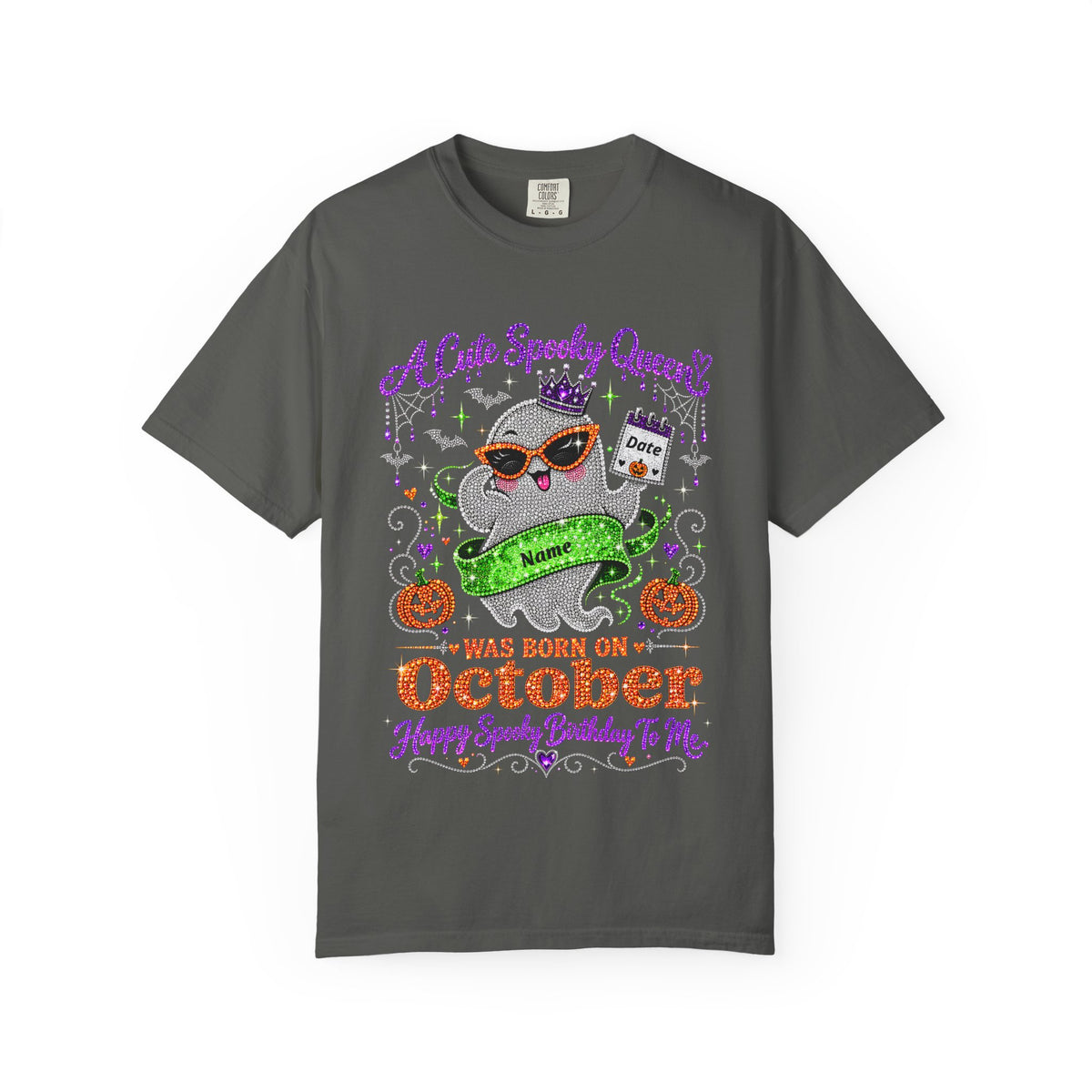 Personalized Spooky Queen October Birthday Comfort Colors Tee