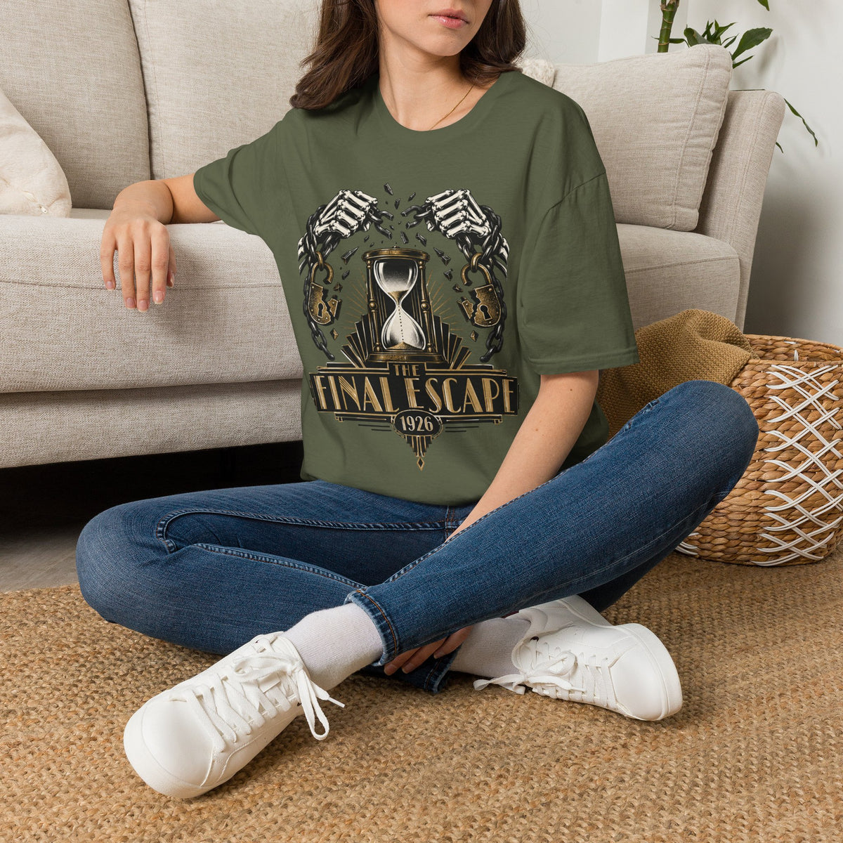 The Final Escape 1926 Shirt – Skeleton Chains Hourglass Art Deco Tee