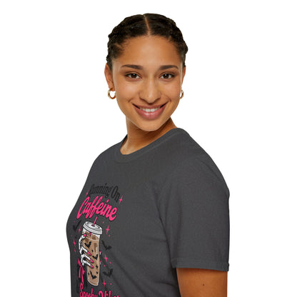 Running On Caffeine & Spooky Vibes Halloween Coffee Shirt – Gildan Softstyle 64000