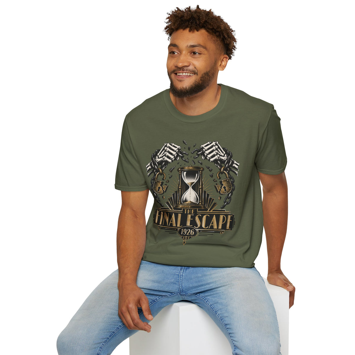 The Final Escape 1926 Shirt – Skeleton Chains Hourglass Art Deco Tee