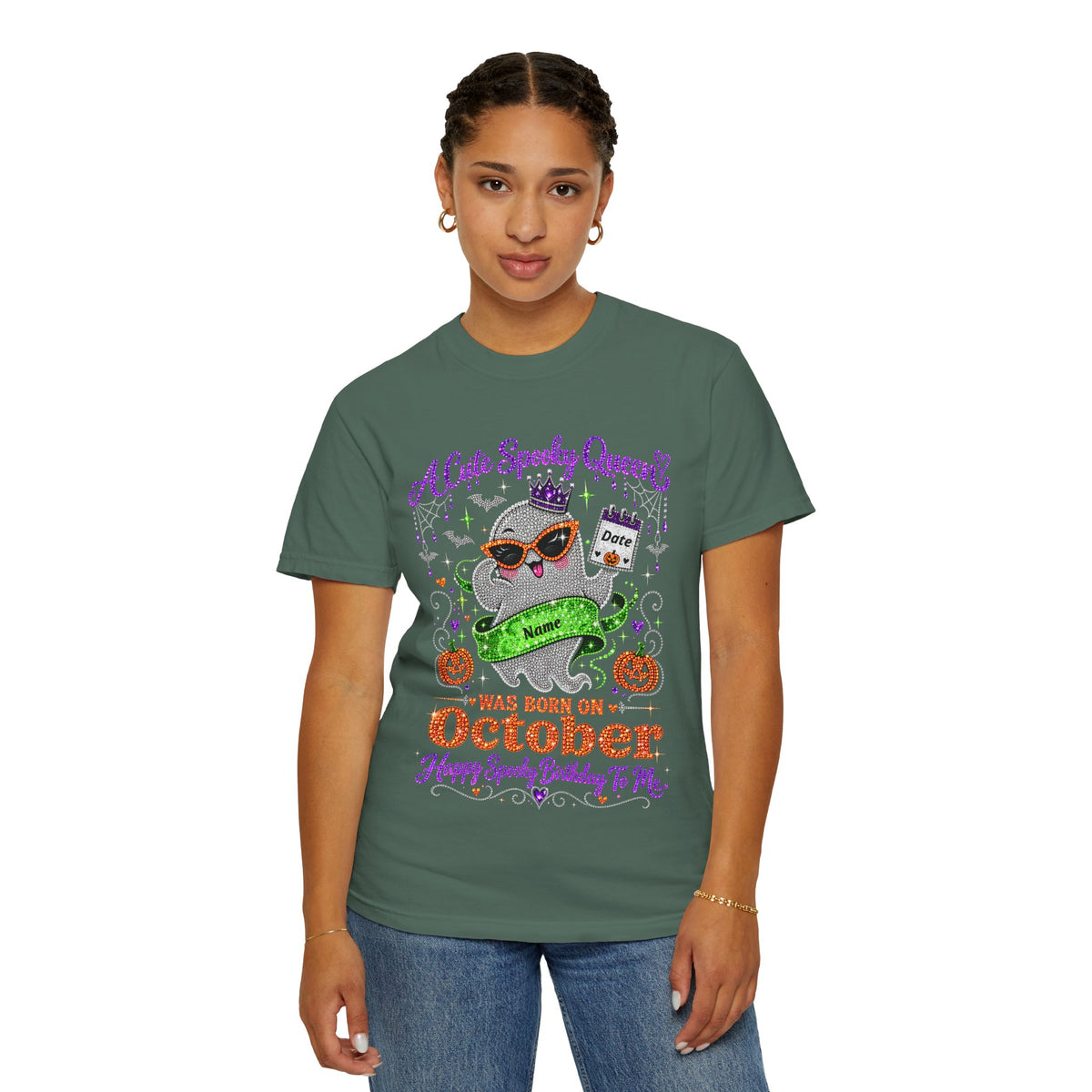Personalized Spooky Queen October Birthday Comfort Colors Tee