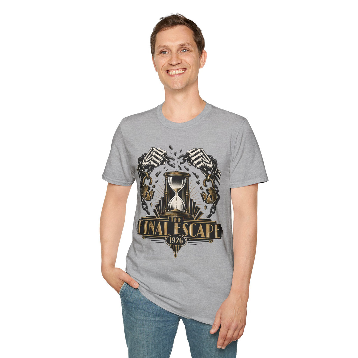 The Final Escape 1926 Shirt – Skeleton Chains Hourglass Art Deco Tee