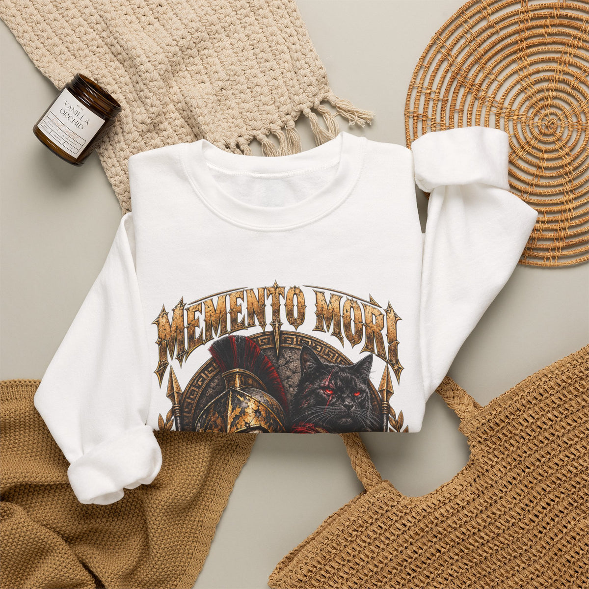 Memento Mori Nine Lives Spartan Cat Gildan 18000 Sweatshirt